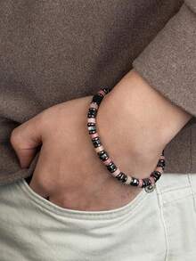 YAUKIA 1pc Bohemian Natural Stone Red Veins And Hexagonal Black Gallstones Bracelet,,Protection,Unisex, Stretch Jewelry, Ideal For Daily Wear - Multicolor - View 6