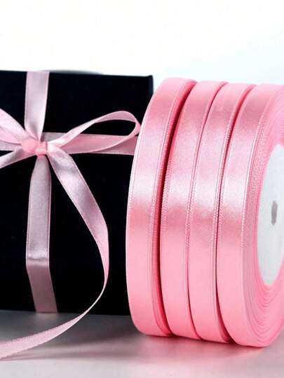 5 Rollen rosa Polyesterband, geeignet für Geschenkboxen, Süßigkeitenboxen, Kuchenboxen, Blumendekoration, Ballonrollen, Geschenkverpackung, Basteln, ideal für Geschenkverpackung, Geschenkaustausch zu Feiertagen, Hochzeiten, Feiern, Feste, Blumenläden, Valentinstag Geschenke, Geschenkboxverpackung. 1cm breites hochwertige rosa Hochzeitsschleifenband, geeignet für Kleine Mädchen