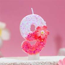 1pc Pink Number Birthday Candle, Sparkling Color Block Flower & Number Birthday Candle, Cake Decor, Creates Romantic Atmosphere, Handmade DIY Adult Ceremony Candle, Suitable For School Opening, Valentine's Day, Princess Birthday Party, Graduation Party - Birthday Candle Number - View 15
