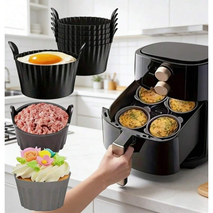 2/4pcs Reusable Silicone Air Fryer Liners, Baking Cups, Cake & Tart Molds, Heat-Resistant Kitchen Baking Supplies - Multicolor - View 1