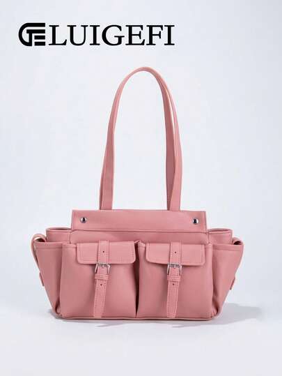 Fashionable Street Style Multi-Bag One-Shoulder Tote Bag, Leisure Style Large Capacity Pink PU Material, Suitable For Daily Commuting, Shopping And Other Use