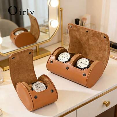  Oirlv 1개 고품질 인조 가죽 시계 상자 - 1/2/3 슬롯 여행 보관 케이스, 브라운 및 블랙 색상, 부드러운 마이크로파이버 안감, 컴팩트 & 세련된 디자인, 시계 및 선물에 적합, 안전한 플립 커버가 있는 시계 보관 상자