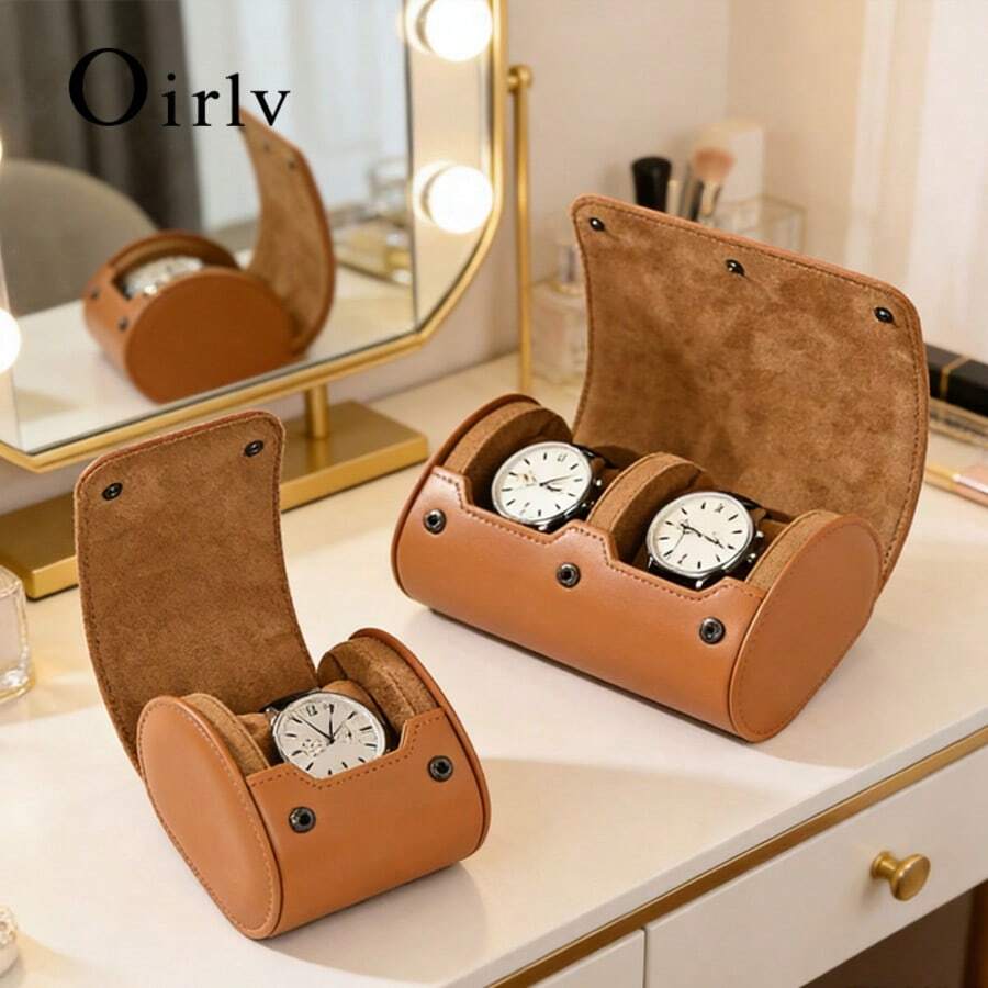 Oirlv 1pc High-Quality Faux Leather Watch Box - 1/2/3 Slots Travel Storage Case, Available In Brown And Black, Soft Microfiber Lining, Compact & Fashionable Design, Suitable For Watches And Gifts, Watch Storage Box With Secure Flip Cover