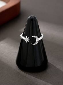 1. Nhẫn nữ thời trang mạ vàng bạc đính kim cương hình sao và trăng, kiểu dáng sang trọng nhẹ nhàng, phù hợp đeo hàng ngày, làm nhẫn Ramadan, nhẫn đôi, quà tặng lễ hội. - Bạc - Xem 4