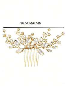 1pc European And American Bridal Alloy Rhinestone Hair Comb, Suitable For Wedding, Party, Gathering - Gold - View 3