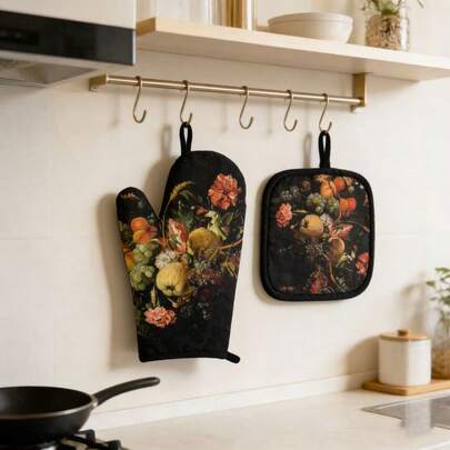 Heat Resistant Gloves And Pad Set, Thick Heat Insulation, Suitable For Kitchen Cooking, Baking, Microwave, Oven