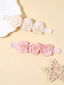 2pcs/Set Infant Girls' Cute Rose Flower Headband, Suitable For Daily Wear And Festivals, Spring/Summer - Multicolor - View 2