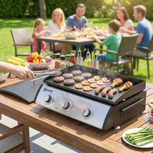 Outsunny Propane Gas Grill With 3 Main Burners, 8530 BTU Outdoor BBQ Grill Cart With Non-Stick Griddle And Lid For Camping Picnic Garden Party Festival, Black - A - Xem 1