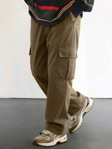 1pc Tween Boys Vintage Minimalist Cargo Pants, Suitable For Workout, Outdoor, Spring/Autumn - Camel - View 4