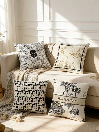4pcs Modern Minimalist Abstract Geometric Pattern Printed Pillow Covers (Pillow Inserts Not Included), Home Decor Sofa Throw Cushion Covers, Bedroom Headboard Pillow Shams, Car Seat Cushion Covers, Room Decor