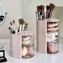 二合一粉扑收纳盒，旋转化妆刷架，化妆垫和海绵收纳盒 - 粉紅色兩層收納盒 - 查看 2