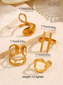 Bộ 4 chiếc nhẫn hình bầu dục tối giản sang trọng bằng thép không gỉ mạ vàng 18K, thiết kế hình giọt nước, thích hợp cho nữ giới đeo hàng ngày, ăn tối, hẹn hò, du lịch, là món quà trang sức đơn giản nhưng thanh lịch. - Nhiều màu - Xem 3