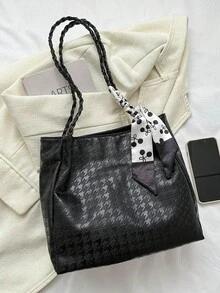 Versatile Casual Silk Scarf Decor Minimalist Solid Color Small Tote Bag For Commuting - Black - View 3