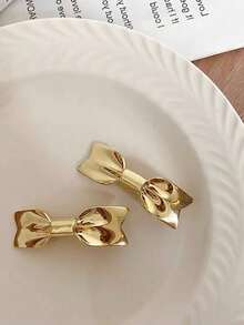 2个可爱金属蝴蝶结发夹，简约百搭刘海夹，适合女孩 - 彩色 - 查看 4
