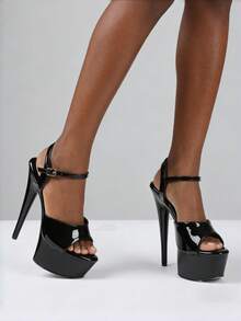Elegant Platform Sandals For Women Summer Black Sandals Twist Front Chunky Heel Ankle Strap Heels Detail Prom Heels Zapatos De Mujer Elegantes - 黑色 - 查看 5
