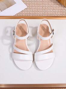 Fashionable Elegant High-End Party High Heel Sandals, Solid Color Open Toe High Heel Sandals, Breathable And Lightweight Formal Shoes For Party, Performance, Banquet, Wedding, Round Toe High Heel Sandals - White - View 2