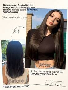 Tóc nối thẳng dài 26 inch WIGGAGA với 5 kẹp cài, thích hợp cho nữ và bé gái trong kỳ nghỉ hè và ngày Valentine. - màu nâu - Xem 8