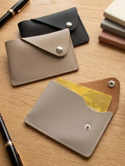 1pc Ultra-Thin Card Holder, Minimalist Envelope Snap Closure Card Case, Faux Leather Card Wallet, Credit/ID Card Holder, Cash Pocket, Portable Card Organizer Suitable For Insurance Card, Social Security Card, Metro Card, Etc.