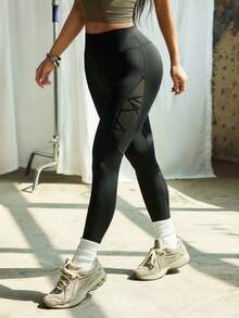 Quần legging nữ bó sát mới với cạp chéo và phần mông hình trái tim, phù hợp cho tập thể dục, chạy bộ và mặc hàng ngày, màu đen. - màu đen - Xem 5