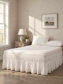1pc French Romantic Butterfly Lace Bed Skirt, Soft Washable Stretchy Polyester Fiber, Fits Various Bed Sizes, New Arrival - White - View 6