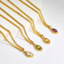 1pc Vintage 18K Gold Plated Stainless Steel Zirconia Pendant Necklace, Suitable For Women's Daily And Wedding Wear, Gift - Yellow Gold - View 4