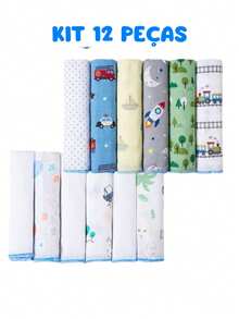 12-Piece Set: Washcloth, Diaper, Burp Cloth, 100% Cotton, 30cm X 30cm - 男12件 - 查看 2