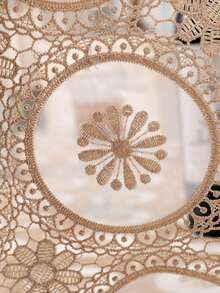 HXARTMIS 1pc Elegant Vintage Brown Lace Tablecloth, Embroidered Floral Mesh Table Cover, Romantic Hollow Out Tablecloth Suitable For Dining Room, Kitchen, Wedding Party And Home Decor - Brown - View 9