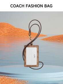 Coach Vertical Genuine Leather ID Card Holder With Transparent ID Window, 2 Credit Card Slots And Detachable Lanyard - Light Brown - View 7
