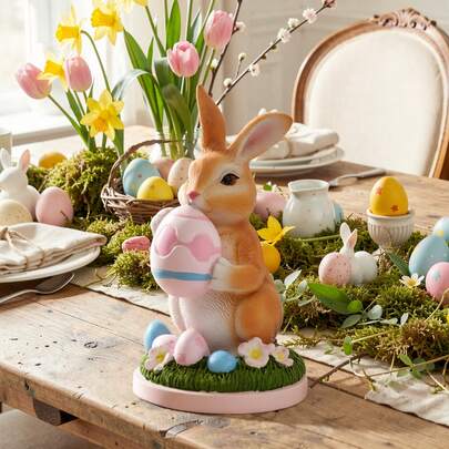 Tượng thỏ Phục Sinh với trứng, tượng thỏ bằng nhựa được vẽ tay, đồ trang trí nhà mùa xuân, đồ trang trí bàn Phục Sinh tông màu pastel, tượng thỏ sưu tầm để trên kệ lò sưởi, quà tặng Phục Sinh cho trẻ em và người lớn.