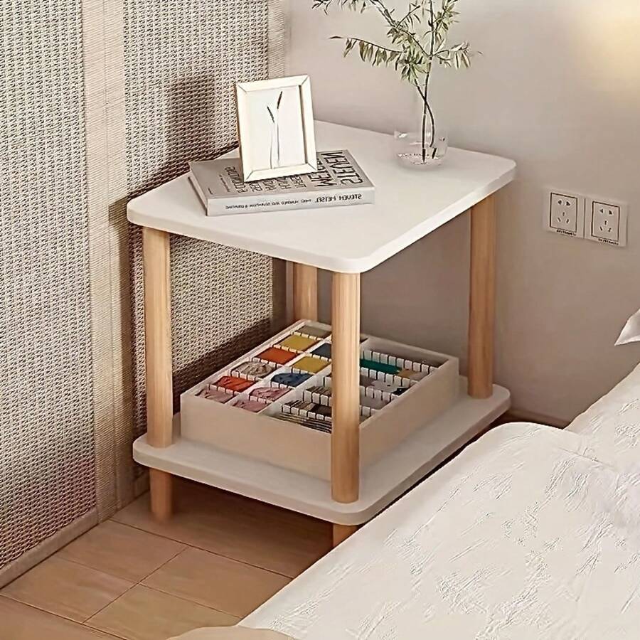 Square Wooden Side Table With Two Levels, Compact Sofa Table Featuring A Storage Shelf, Industrial-Style Nightstand Suitable For Living Rooms And Bedrooms, In White Color - trắng - Xem 1