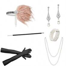 1920s Ladies' Wedding Party Makeup Ball Costume Headpiece Earrings Pearl Bracelet Long Pearl Necklace Hairband Retro Sexy Christmas Holiday Party Set - A - View 12