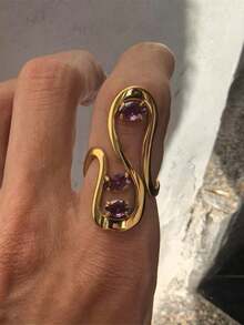 VKHK 1pc Fashion 18K Gold Plated Stainless Steel Zirconia Decor Single Ring, Suitable For Women Daily And Wedding Wear, Gift - Multicolor - View 1