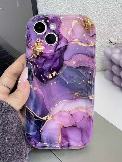 Marble Pattern Painted Cream Wavy Edge Transparent Fashionable Minimalist Thick Shockproof Phone Protective Case Suitable Compatible With Iphone 17/17 Pro, 15 Pro Max, 16/16 Pro/16 Pro Max/16 Plus, 15 XR/7/8, 15 Pro Max, 12 Pro Max, 13 Pro Max, 14 Pro Max, 13/14/11/12 Pro, Phones