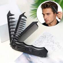 1pc Folding Comb, Men's Design Folding Comb With 3-In-1 Functions, Foldable Hair Brush With Fine And Wide Teeth For Detangling, Scalp Care And Beard Trimming, Ergonomic Handle, Suitable For Daily Styling And Travel - Multicolor - View 3