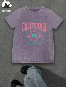 女士字母印花圆领休闲百搭日常短袖T恤 夏季 - 淡紫色 - 查看 3