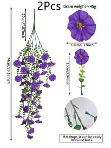 1/2/4 piezas Eucalipto artificial de seda Flor Enredadera, Follaje resistente a los rayos UV para colgar en exteriores, adecuado para aniversario, graduación, boda, fiesta, hogar, oficina, porche, jardín, decoración de pared en primavera y verano - Gloria de la mañana de eucalipto morado - Ver 14