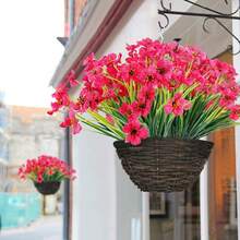 1/3/8Bundles Indoor/Outdoor Artificial Flowers, Fake Flowers Plants, Suitable For Indoor And Outdoor Gardens, Porches, Windowsills, Homes, Weddings, Farmhouses, Etc., Outdoor Artificial Flowers, Non-Fading Fake Plastic Flowers, Fake Plants, Can Be Used For Decoration, Hanging Planters, Kitchen Home Vase Decoration (Hot Pink) - Hot Pink - View 8