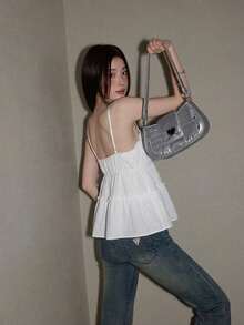 纯色时尚百搭休闲吊带背心，女士春夏款 - 白色 - 查看 10