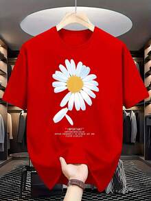 Nuevas camisetas de moda para hombre de primavera y verano con estampado de "girasol", de manga corta, elegantes y ligeras - camiseta de manga corta con cuello redondo, la elección perfecta para ropa casual de exterior en verano. - Blanco - Ver 4