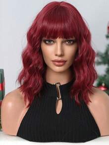 14英寸层次感卷发假发，带刘海，合成编织长直发假发，适合夏季日常佩戴、派对、角色扮演、音乐节、假期，是送给女孩的理想礼物。 - 紅色 - 查看 4