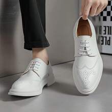 White Brogue Thick-Soled Loafers For Women British Style Lace-Up Leather Shoes Commuter Versatile Flat Shoes 2025 Spring New Style Increased Height Slimming College Style JK Uniform Shoes Daily Commuter Casual Shoes Comfortable Soft Sole - White - View 2
