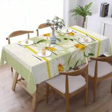 1pc Watercolor Daisy Print Tablecloth, Fresh Pastoral Style, Easy Clean Daily Use Dining Table Cover, Festive Atmosphere Home Decor Rectangle Sofa Cover - Multicolor - View 9