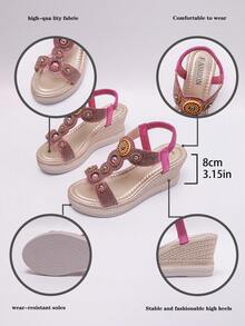 2025 New Bohemian Platform Wedge Sandals For Women, High Heel Thick Bottom Roman Chunky Heel Sandals - Hot Pink - View 6