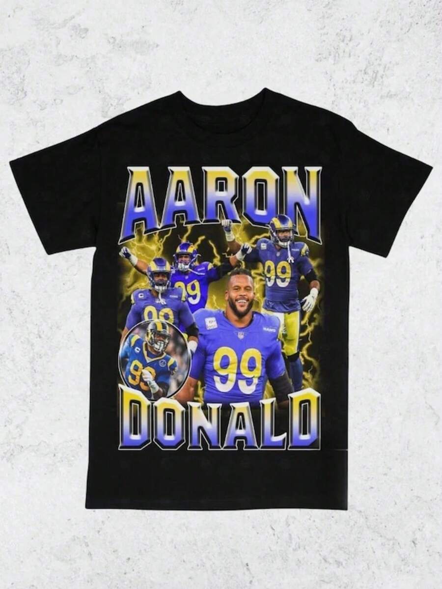 Local -65 Vintage 90s Aaron Donald Tee Shirt Homage Retro Classic Graphic Tee Bootleg Bestseller Unisex Sport Sweatshirt - 黑色 - 查看 1