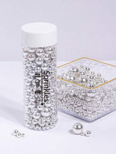 4.59盎司/130克闪亮银色蛋糕装饰糖粒，圆形珍珠糖珠，适用于蛋糕装饰，可用于冰淇淋、纸杯蛋糕、烘焙、蛋糕装饰，适用于婚礼、生日派对、圣诞派对甜点、蛋糕装饰，仅供装饰用途，不可食用。