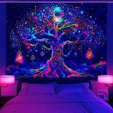 1pc Glow In The Dark Tree Tapestry, UV-Reactive Blacklight Tree Hanging Wall Art, Nature Landscape Decor For Bedroom, Living Room (Requires UV Light To Activate Glow Effect) Gifts Birthday Graduation Room Decor Tapestry For Room Wall Tapestry Flag Home Decor School Decor School Surprise Dormitory Decor Back To School Room Decoration Stuff Bedroom Decor School Supplies, Durable, Dustproof, Easy To Hang, Foldable, Multi-Purpose, Machine Washable, Suitable For Men And Women, Wall Tapestry, Tapestry Funny, Home Decor Living Room, House Decor, Outdoor Decor, Gaming Stuff For Room, Kitchen Decor, Decorations For Bedroom - A - Xem 7