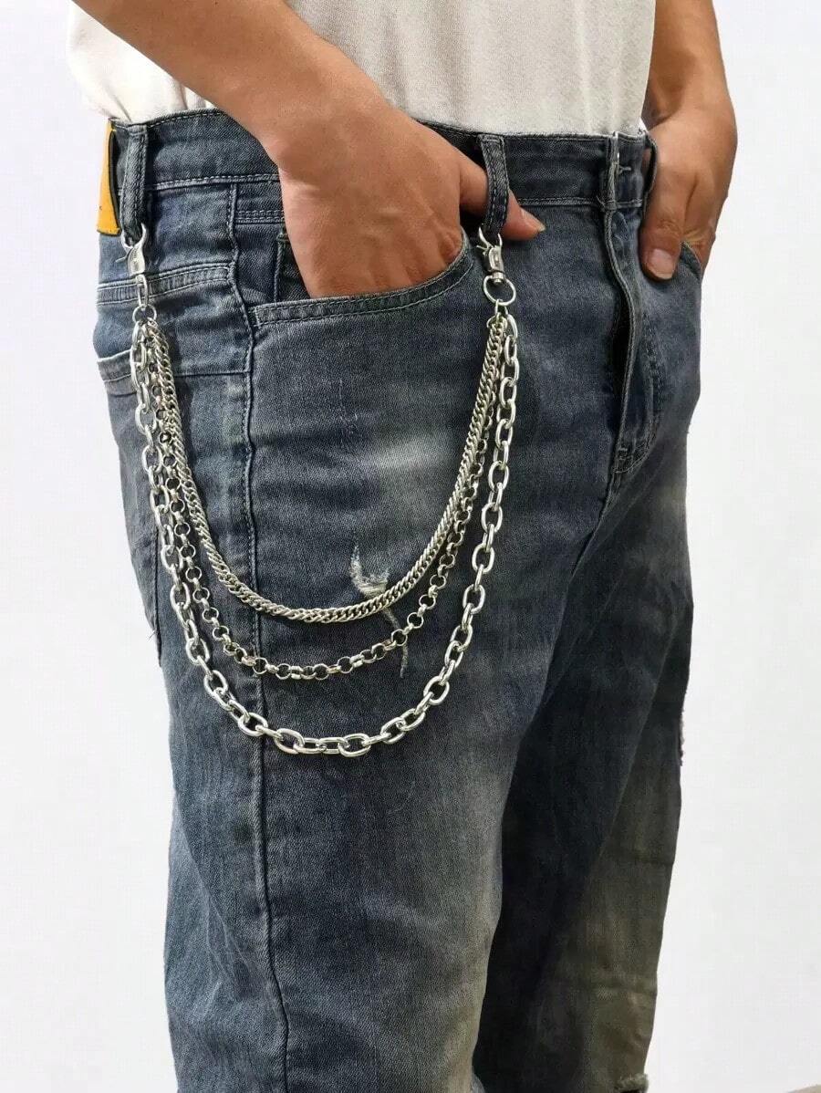 Men Minimalist Layered Trouser Chain Halloween Summer, School Autumn-Winter Accessories Halloween Costume,Suitable For Teens, Youth,Men,Casual, Outdoor, Athletic, Vacation, Graduation Gifts, Birthday, Daily Wear - Silver - View 1