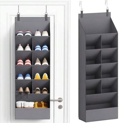 Organizador de zapatos de 6 niveles para colgar sobre la puerta con 11 bolsillos profundos grandes de tela colgante, estantería para zapatos para armario, dormitorio, almacenamiento, apto para hasta 12 pares de zapatos, soporte para zapatillas y botas, color gris
