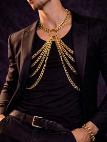 1 Peça Acessório de Corrente Dourada Sexy Estilo Punk Europeu e Americano para Homens, Corrente de Borla de Metal, Adequado para Baile de Máscaras ou Festa com Tema - Dourado - Visão 2