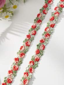 1yard 0.79in Floral Lace Trim Red Flower Ribbon Trim Decoration Embroidered Appliques Trim Ribbon For DIY Sewing Wedding Bridal Children Dress Decor Craft (Red) - Big Red a - View 6